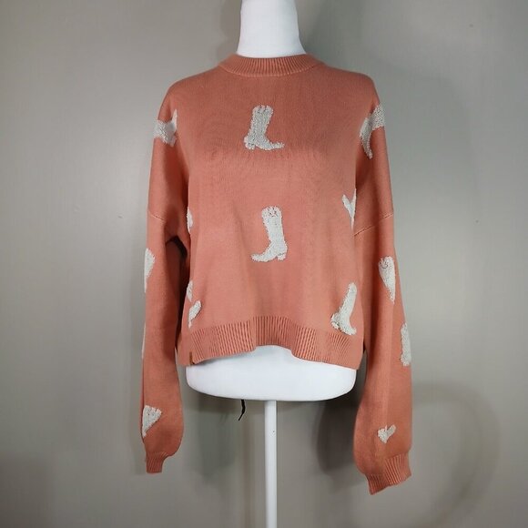 SIMPLY SOUTHERN Sweaters - SIMPLY SOUTHERN SALMON COLOR CROPPED SWEATER WITH COWBOY BOOTS WOMENS XXL NWOT